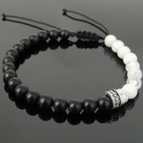 Men's Women White Howlite Matte Black Onyx Adjustable Braided Bracelet 925 Sterling Silver Cross Spacers DiyNotion BR893