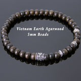 Men's Women Agarwood 925 Sterling Silver OM Bracelet Yoga Mala DiyNotion Handmade BR218