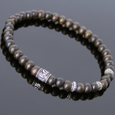 Men's Women Agarwood 925 Sterling Silver OM Bracelet Yoga Mala DiyNotion Handmade BR218