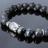 Men's Women Lava Rock Brown Blue Tiger Eye Hematite Tibetan Silver Bracelet Sakyamuni Buddha Yoga Mala DiyNotion Handmade T204