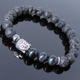Men's Women Lava Rock Blue Tiger Eye Hematite Tibetan Silver Bracelet Sakyamuni Buddha Yoga Mala DiyNotion Handmade T206