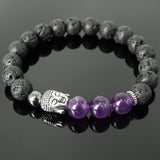 Men's Women Lava Rock Amethyst Hematite Tibetan Silver Bracelet Sakyamuni Buddha Yoga Mala DiyNotion Handmade T207