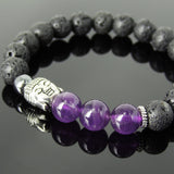 Men's Women Lava Rock Amethyst Hematite Tibetan Silver Bracelet Sakyamuni Buddha Yoga Mala DiyNotion Handmade T207