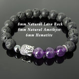 Men's Women Lava Rock Amethyst Hematite Tibetan Silver Bracelet Sakyamuni Buddha Yoga Mala DiyNotion Handmade T207