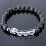 Men's Women Lava Rock White Crystal Hematite Tibetan Silver Bracelet Sakyamuni Buddha Yoga Mala DiyNotion Handmade T208