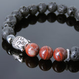 Men's Women Lava Rock Red Jasper Stone Hematite Tibetan Silver Bracelet Sakyamuni Buddha Yoga Mala DiyNotion Handmade T209
