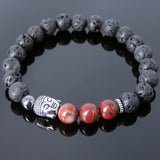 Men's Women Lava Rock Red Jasper Stone Hematite Tibetan Silver Bracelet Sakyamuni Buddha Yoga Mala DiyNotion Handmade T209