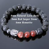 Men's Women Lava Rock Red Jasper Stone Hematite Tibetan Silver Bracelet Sakyamuni Buddha Yoga Mala DiyNotion Handmade T209