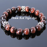 Men's Women 10mm Red Tiger Eye Sterling Silver Cross Charm Bracelet DiyNotion Handmade BR076