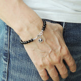 Men's Women Bright Black Onyx 925 Sterling Silver Bracelet Fleur de Lis Pendant Gemstone DiyNotion Handmade BR735_424