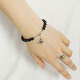 Men's Women Bright Black Onyx 925 Sterling Silver Bracelet Fleur de Lis Pendant Gemstone DiyNotion Handmade BR735_425