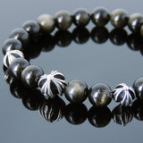 Men's Women Bracelet with Golden Obsidian Sterling Silver Cross Beads DiyNotion Handmae BR746