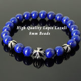 Men's Women Bracelet with Natural High Quality Lapis Sterling Silver Cross Beads DiyNotion Handmae BR750