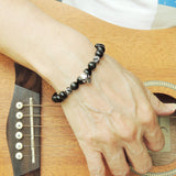 Men's Women Bracelet with Black Obsidian Sterling Silver Skull Cross Beads DiyNotion Handmae BR751