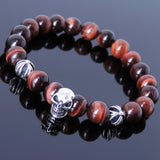 Men's Women Bracelet with Red Tiger Eye Sterling Silver Skull Cross Beads DiyNotion Handmade BR753