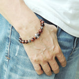 Men's Women Bracelet with Red Tiger Eye Sterling Silver Skull Cross Beads DiyNotion Handmade BR753