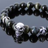 Men's Women Bracelet with Brown Blue Tiger Eye Sterling Silver Skull Cross Beads DiyNotion Handmae BR755