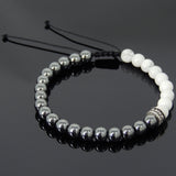 Men's Women White Howlite Hematite Adjustable Braided Bracelet 925 Sterling Silver Cross Spacers DiyNotion BR895
