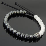 Men's Women White Howlite Hematite Adjustable Braided Bracelet 925 Sterling Silver Cross Spacers DiyNotion BR895