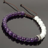 Men's Women White Howlite Amethyst Adjustable Braided Bracelet 925 Sterling Silver Cross Spacers DiyNotion BR896