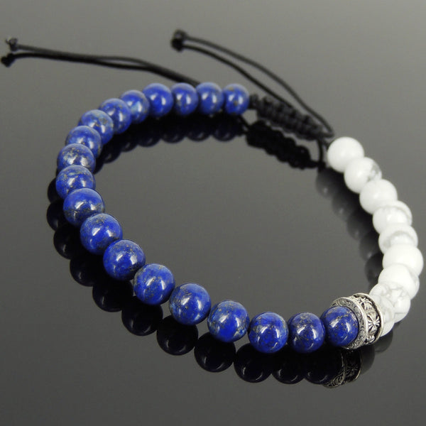 Men's Women White Howlite Lapis Lazuli Adjustable Braided Bracelet 925 Sterling Silver Cross Spacers DiyNotion BR897