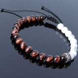 Men's Women White Howlite Red Tiger Eye Adjustable Braided Bracelet 925 Sterling Silver Cross Spacers DiyNotion BR899