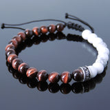 Men's Women White Howlite Red Tiger Eye Adjustable Braided Bracelet 925 Sterling Silver Cross Spacers DiyNotion BR899