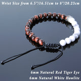 Men's Women White Howlite Red Tiger Eye Adjustable Braided Bracelet 925 Sterling Silver Cross Spacers DiyNotion BR899
