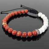 Men's Women White Howlite Red Jasper Stone Adjustable Braided Bracelet 925 Sterling Silver Cross Spacers DiyNotion BR900