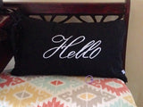 Hello pillows, Porch pillows, housewarming gift, 12x20 Lumbar Pillows, Patio Pillows, Black outdoor pillows, Monogram Outdoor