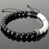 Men's Women White Howlite Black Obsidian Adjustable Braided Bracelet 925 Sterling Silver Cross Spacers DiyNotion BR902