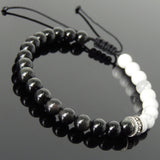 Men's Women White Howlite Black Obsidian Adjustable Braided Bracelet 925 Sterling Silver Cross Spacers DiyNotion BR902