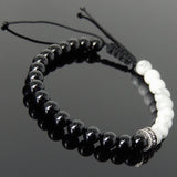 Men's Women White Howlite Black Onyx Adjustable Braided Bracelet 925 Sterling Silver Cross Spacers DiyNotion BR903