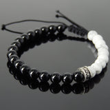 Men's Women White Howlite Black Onyx Adjustable Braided Bracelet 925 Sterling Silver Cross Spacers DiyNotion BR903