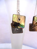 Vintage Mother of Pearl Button Earrings, Antique MOP Buttons, Abalone Buttons, Square MOP Buttons, Silver Chain, Silver Ear Wires MPE114