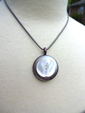 Apple Button Pendant Necklace, Handmade, Layered Button Necklace, Vintage Mother of Pearl MOP, Vintage Sterling Silver Snake Chain, MPN205