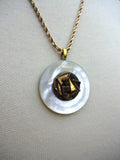 Vintage Mother of Pearl Button Necklace, Art Deco Pendant, Handmade MOP Pendant, Vintage Gold Filled Sterling Silver Chain, MPN204