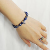 Men's Women Bracelet with Natural Lapis Lazuli Sterling Silver Skull Cross Beads DiyNotion Handmae BR756