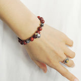 Men's Women Bracelet with Red Jasper Stone Sterling Silver Skull Cross Beads DiyNotion Handmae BR757