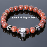 Men's Women Bracelet with Red Jasper Stone Sterling Silver Skull Cross Beads DiyNotion Handmae BR757