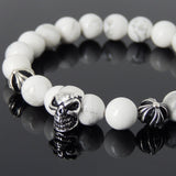 Men's Women Bracelet with White Howlite Sterling Silver Skull Cross Beads DiyNotion Handmae BR758