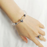 Men's Women Bracelet with White Crystal Sterling Silver Skull Cross Beads DiyNotion Handmae BR759