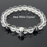 Men's Women Bracelet with White Crystal Sterling Silver Skull Cross Beads DiyNotion Handmae BR759