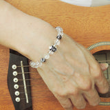 Men's Women Bracelet with White Crystal Sterling Silver Skull Cross Beads DiyNotion Handmae BR759