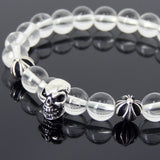 Men's Women Bracelet with White Crystal Sterling Silver Skull Cross Beads DiyNotion Handmae BR759
