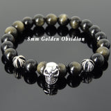 Men's Women Bracelet with Golden Obsidian Sterling Silver Cross Beads DiyNotion Handmae BR760