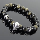 Men's Women Bracelet with Golden Obsidian Sterling Silver Cross Beads DiyNotion Handmae BR760