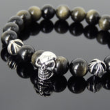 Men's Women Bracelet with Golden Obsidian Sterling Silver Cross Beads DiyNotion Handmae BR760