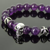 Men's Women Bracelet with Amethyst Sterling Silver Skull Cross Beads DiyNotion Handmae BR762