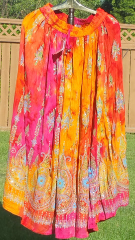 Orange Pink TieDye Rayon Skirt (Shipped from Canada)